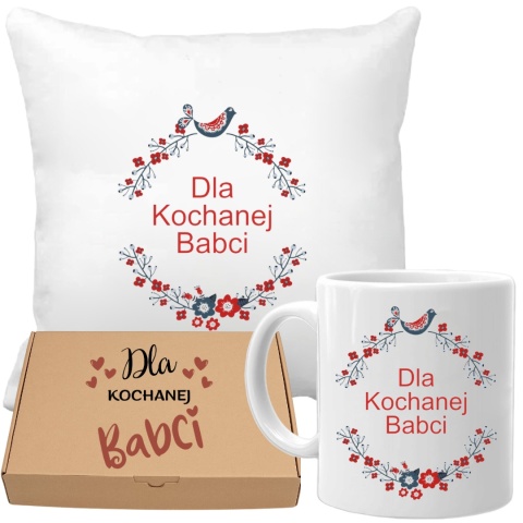 Poduszka i kubek zestaw prezent DZIEŃ BABCI urodziny imieniny Babcia