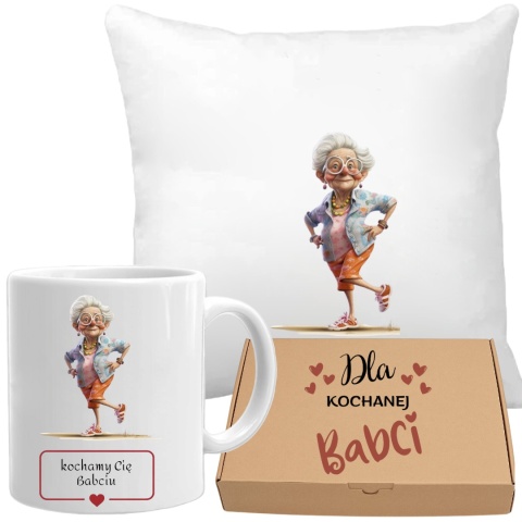 Poduszka i kubek zestaw prezent DZIEŃ BABCI urodziny imieniny Babcia