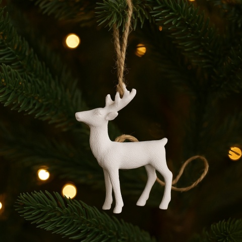 Zawieszka choinkowa JELONEK ozdoba świąteczna dekoracja 8,5cm biały