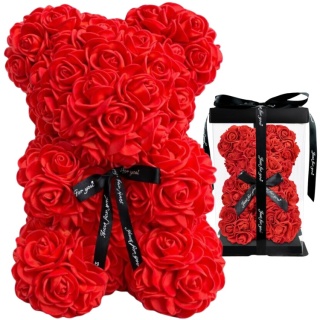 Duży Miś z róż 40cm prezent na Walentynki Dzień Kobiet Urodziny czerwony