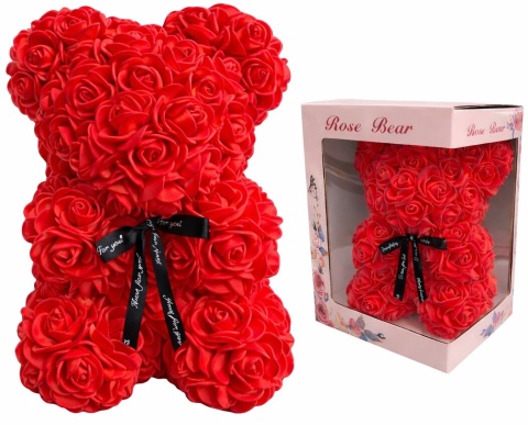 Miś z róż 20cm prezent na różne okazje Walentynki Dzień Kobiet Rocznicę