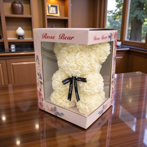 Miś z róż 20cm prezent na różne okazje Walentynki Dzień Kobiet Rocznicę
