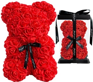 Miś z róż 25cm prezent na Walentynki Dzień Kobiet Urodziny czerwony