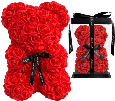 Miś z róż 25cm prezent na Walentynki Dzień Kobiet Urodziny czerwony