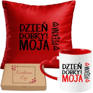 Poduszka i kubek zestaw prezent na WALENTYNKI urodziny Dzień Kobiet