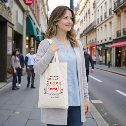 TORBA BAWEŁNIANA PREMIUM NA ZAKUPY Z NADRUKIEM PREZENT DLA NAUCZYCIELKI