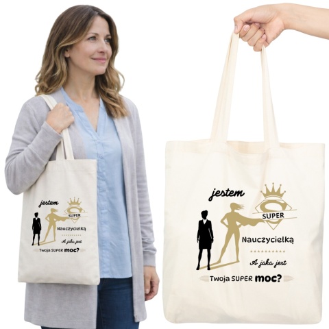 TORBA BAWEŁNIANA PREMIUM NA ZAKUPY Z NADRUKIEM PREZENT DLA NAUCZYCIELKI