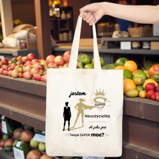TORBA BAWEŁNIANA PREMIUM NA ZAKUPY Z NADRUKIEM PREZENT DLA NAUCZYCIELKI