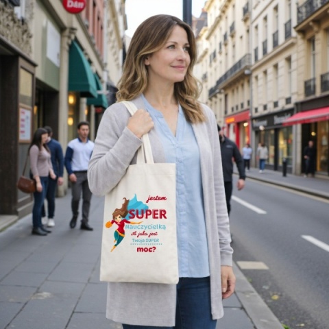 TORBA BAWEŁNIANA PREMIUM NA ZAKUPY Z NADRUKIEM PREZENT DLA NAUCZYCIELKI