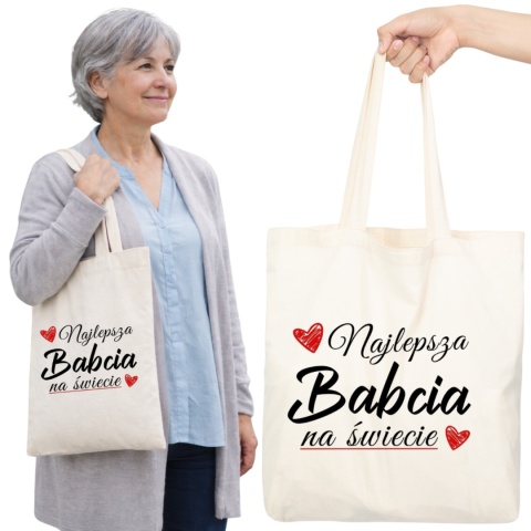 Torba bawełniana Premium z nadrukiem Babcia na zakupy prezent Dzień BABCI