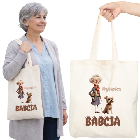 Torba bawełniana Premium z nadrukiem Babcia na zakupy prezent Dzień BABCI