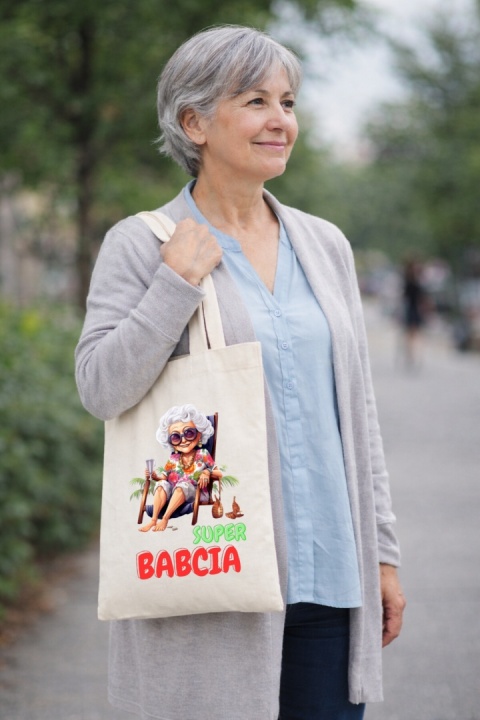 Torba bawełniana Premium z nadrukiem Babcia na zakupy prezent Dzień BABCI