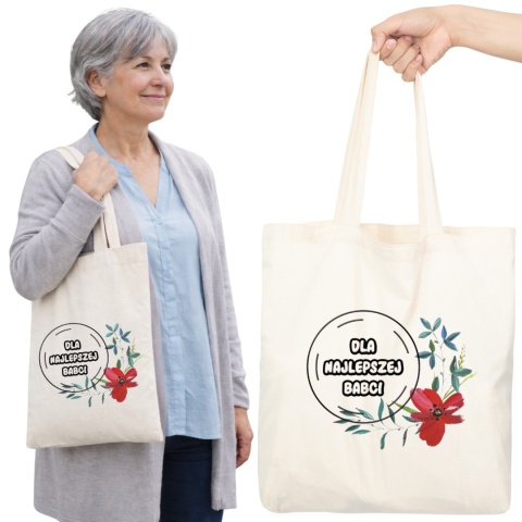 Torba bawełniana Premium z nadrukiem Babcia na zakupy prezent Dzień BABCI