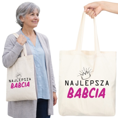 Torba bawełniana Premium z nadrukiem Babcia na zakupy prezent Dzień BABCI
