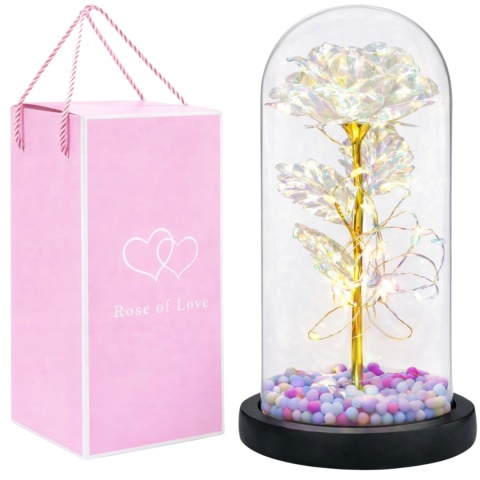 Wieczna róża w szkle świecąca LED w pudełku prezent Walentynki biała