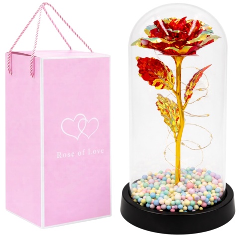 Wieczna róża w szkle świecąca LED w pudełku prezent Walentynki czerwony