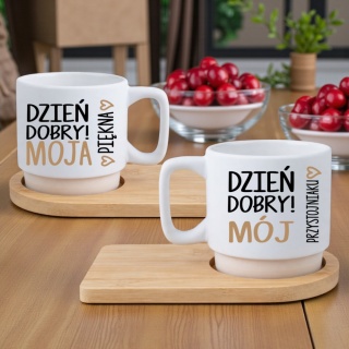 Zestaw 2x filiżanka + podstawki Mąż Żona Dziewczyna Chłopak Walentynki