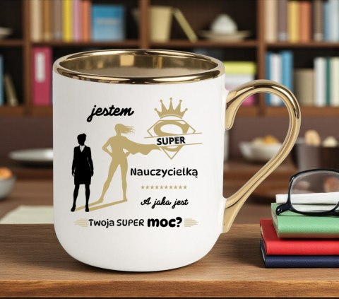 Kubek biało-złoty z Twoim nadrukiem Tekst Grafika Logo Prezent Reklama