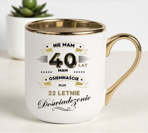 Kubek biało-złoty z Twoim nadrukiem Tekst Grafika Logo Prezent Reklama