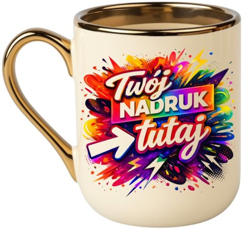 Kubek kremowo-złoty z Twoim nadrukiem Tekst Grafika Logo Prezent Reklama