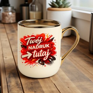 Kubek kremowo-złoty z Twoim nadrukiem Tekst Grafika Logo Prezent Reklama