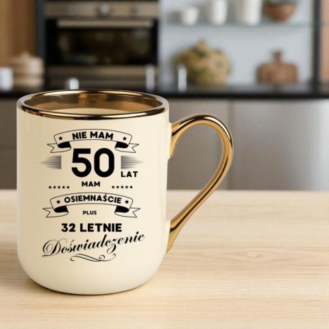 Kubek kremowo-złoty z Twoim nadrukiem Tekst Grafika Logo Prezent Reklama