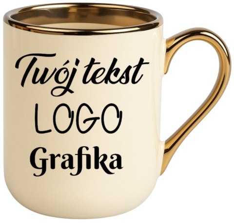 Kubek kremowo-złoty z Twoim nadrukiem Tekst Grafika Logo Prezent Reklama