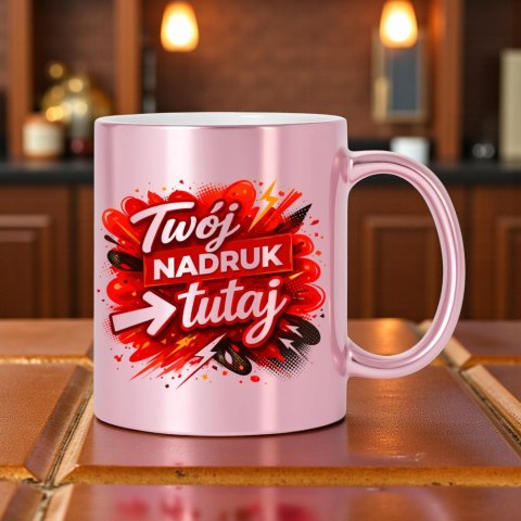 Kubek różowy Twój nadruk Tekst Grafika Logo Gadżet Prezent Reklama
