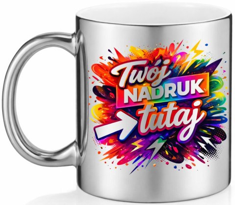 Kubek srebrny Twój nadruk Tekst Grafika Logo Gadżet Prezent Reklama