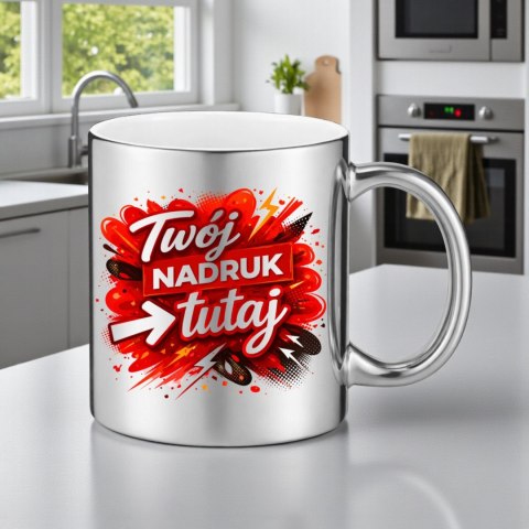 Kubek srebrny Twój nadruk Tekst Grafika Logo Gadżet Prezent Reklama