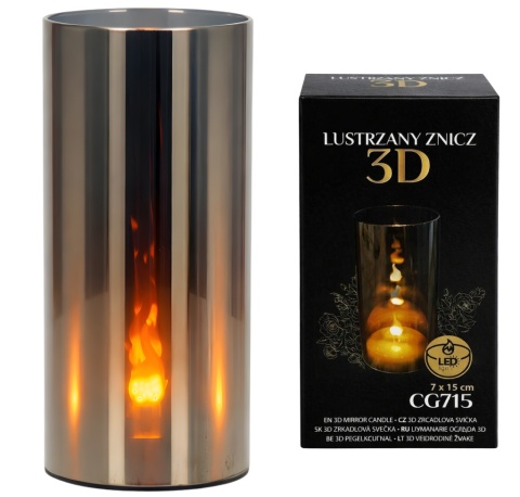 Lampion znicz lustrzany 3D świeca LED ciepłe światło tuba 15x7 cm