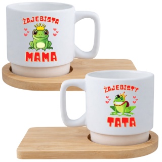 Zestaw 2x filiżanka + podstawki Mama Tata prezent Dzień Matki Dzień Ojca