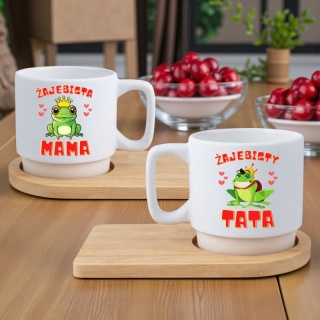 Zestaw 2x filiżanka + podstawki Mama Tata prezent Dzień Matki Dzień Ojca