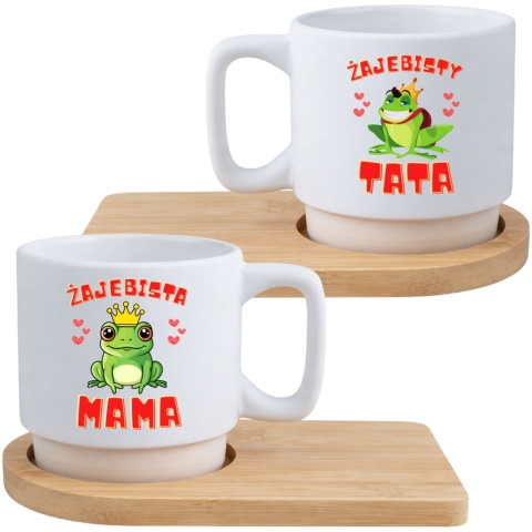 Zestaw 2x filiżanka + podstawki Mama Tata prezent Dzień Matki Dzień Ojca