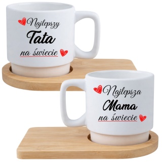Zestaw 2x filiżanka + podstawki Mama Tata prezent Dzień Matki Dzień Ojca