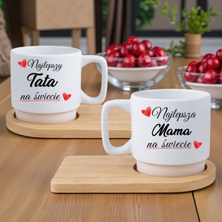 Zestaw 2x filiżanka + podstawki Mama Tata prezent Dzień Matki Dzień Ojca