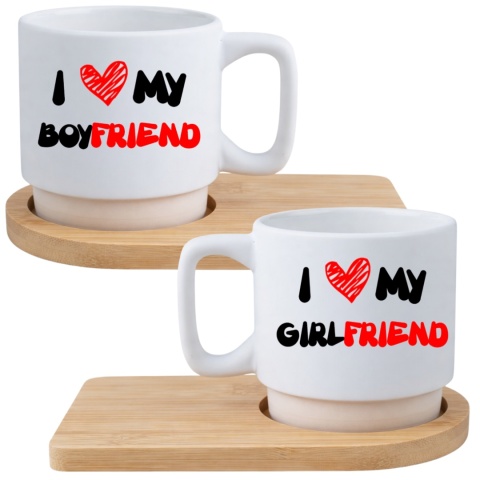 Zestaw 2x filiżanka + podstawki Prezent Dziewczyna Chłopak Walentynki