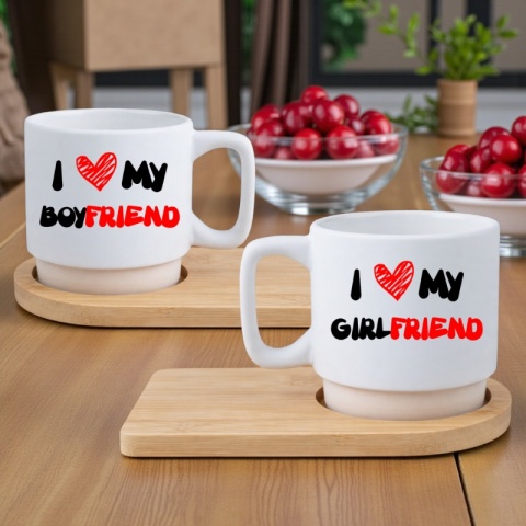 Zestaw 2x filiżanka + podstawki Prezent Dziewczyna Chłopak Walentynki