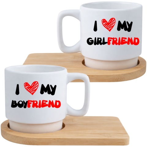 Zestaw 2x filiżanka + podstawki Prezent Dziewczyna Chłopak Walentynki