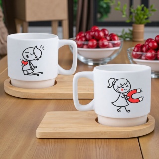 Zestaw 2x filiżanka + podstawki Prezent Mąż Żona Walentynki Ślub Rocznica