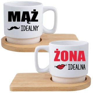 Zestaw 2x filiżanka + podstawki Prezent Mąż Żona Walentynki Ślub Rocznica