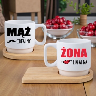 Zestaw 2x filiżanka + podstawki Prezent Mąż Żona Walentynki Ślub Rocznica