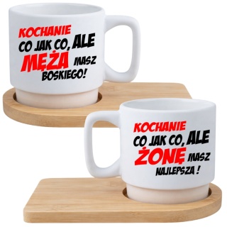 Zestaw 2x filiżanka + podstawki Prezent Mąż Żona Walentynki Ślub Rocznica