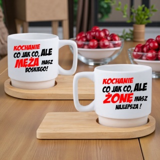 Zestaw 2x filiżanka + podstawki Prezent Mąż Żona Walentynki Ślub Rocznica