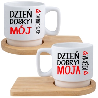 Zestaw 2x filiżanka + podstawki Prezent Mąż Żona Walentynki Ślub Rocznica
