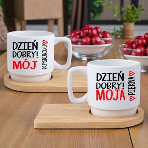 Zestaw 2x filiżanka + podstawki Prezent Mąż Żona Walentynki Ślub Rocznica