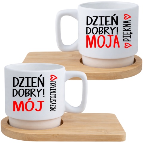 Zestaw 2x filiżanka + podstawki Prezent Mąż Żona Walentynki Ślub Rocznica