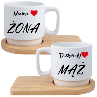 Zestaw 2x filiżanka + podstawki Prezent Mąż Żona Walentynki Ślub Rocznica