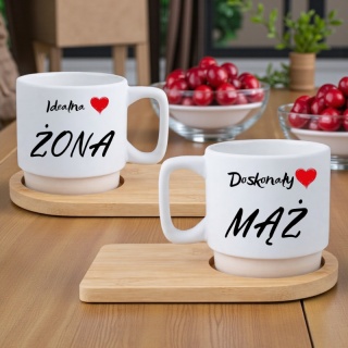 Zestaw 2x filiżanka + podstawki Prezent Mąż Żona Walentynki Ślub Rocznica