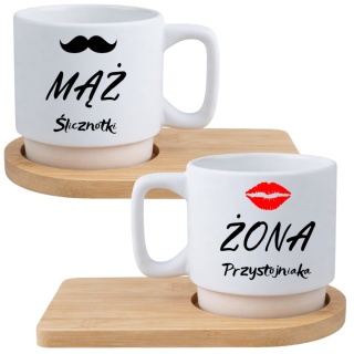 Zestaw 2x filiżanka + podstawki Prezent Mąż Żona Walentynki Ślub Rocznica